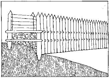 Obr. 13, 14 - Rekonstrukce pozdn haltatsk hradby, kolem r. 500 (vlevo), a asn latnsk z pol. 5. Stol. p. Kr.(vpravo) na podhrad Zvisti